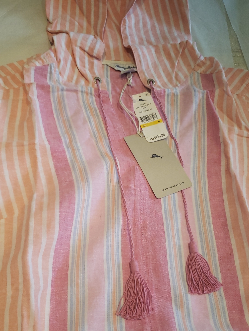 Tommy Bahama NEW Hoodie Top 3/4 Sleeve Baja Tunic Pullover Cotton Linen Women M - Picture 16 of 16